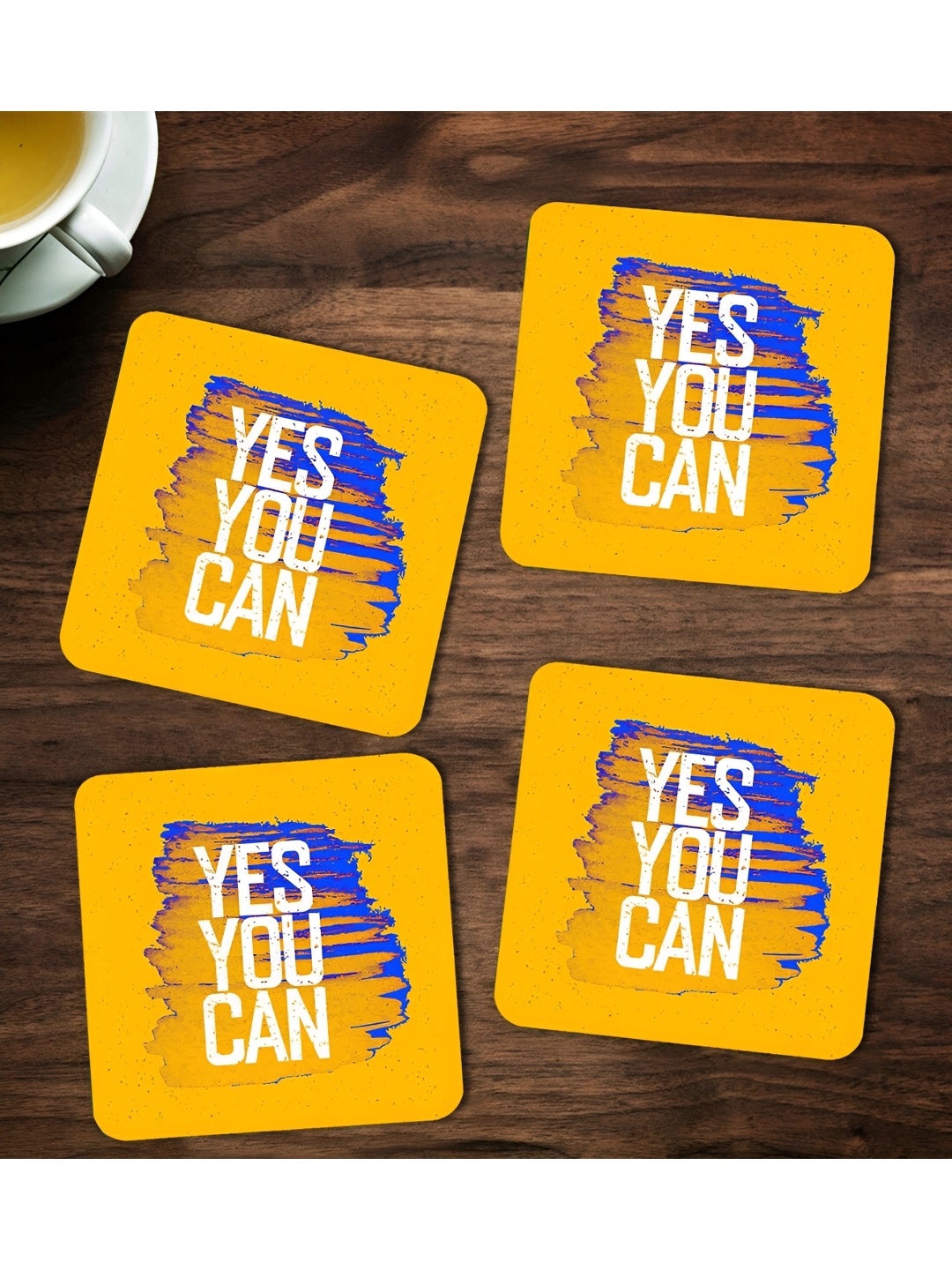 

ARTBUG Yellow & White 4 Pieces Printed Wooden Coasters