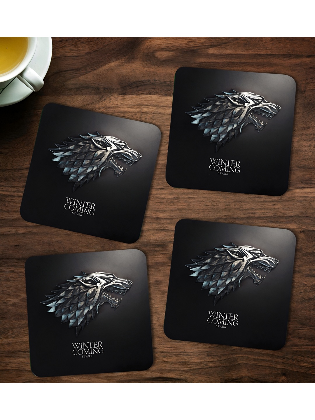

ARTBUG Black & Grey 4 Pieces Printed Wooden Coasters