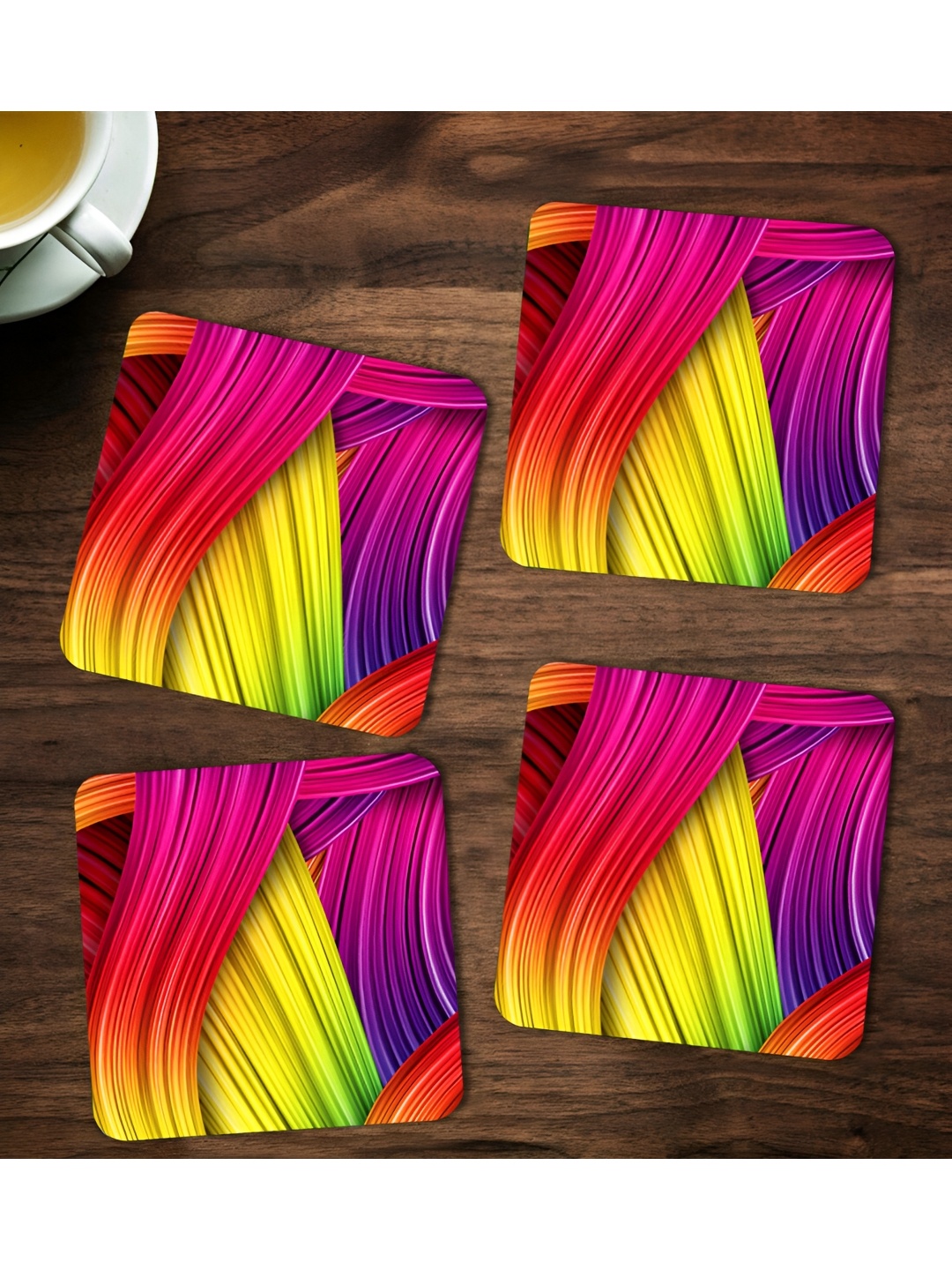 

ARTBUG Pink & Yellow 4 Pieces Abstract Printed Coasters