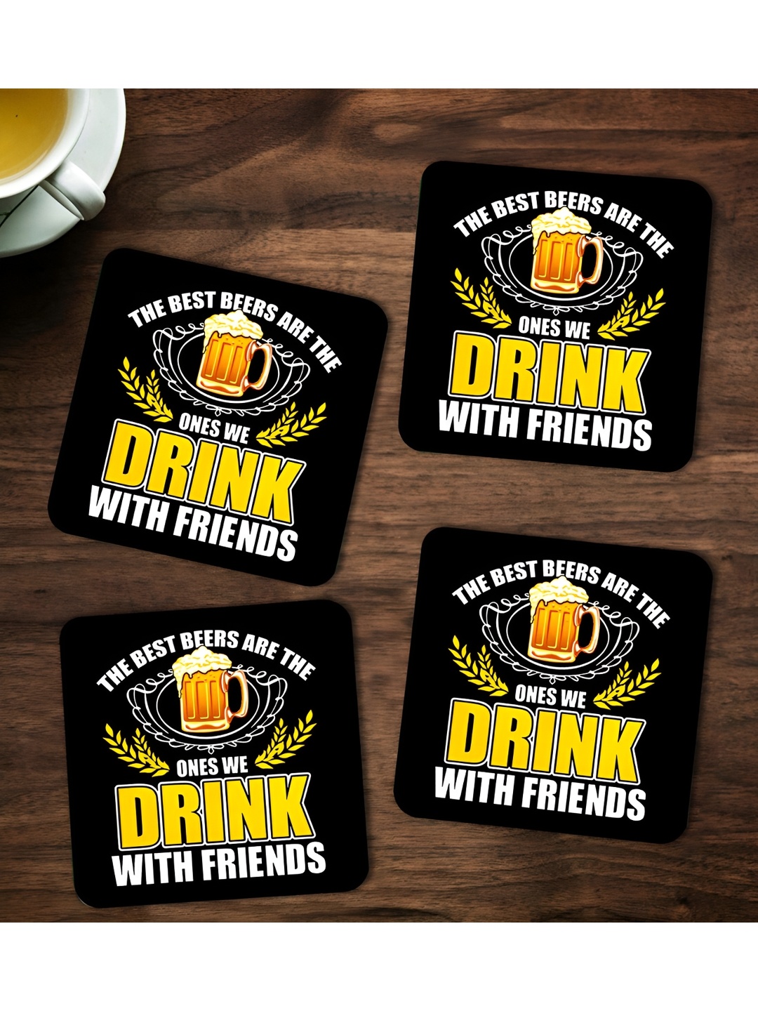 

ARTBUG Black & Yellow 4 Pieces Printed Wooden Coasters