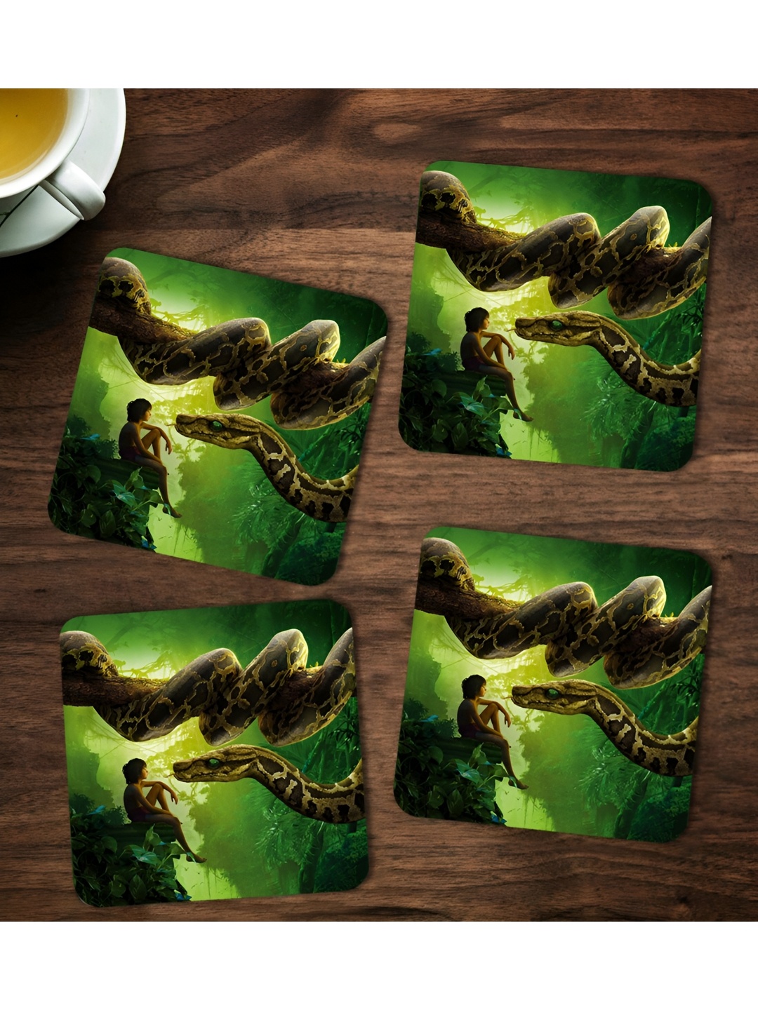 

ARTBUG Green & Brown 4 Pieces Mowgli Printed Wooden Coasters