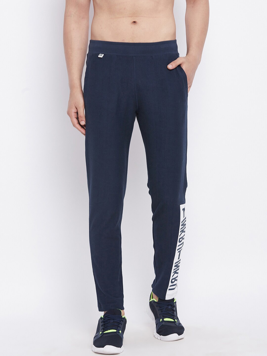 

URKNIT Men Typography Printed Cotton Sports Track Pants, Navy blue