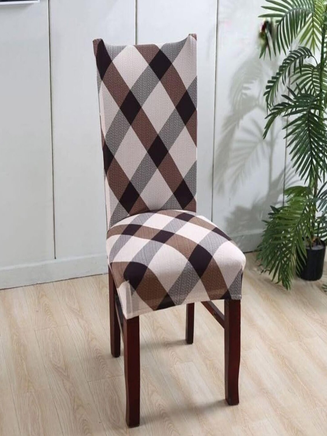 

CASA-NEST Brown & Off White Printed Chair Covers