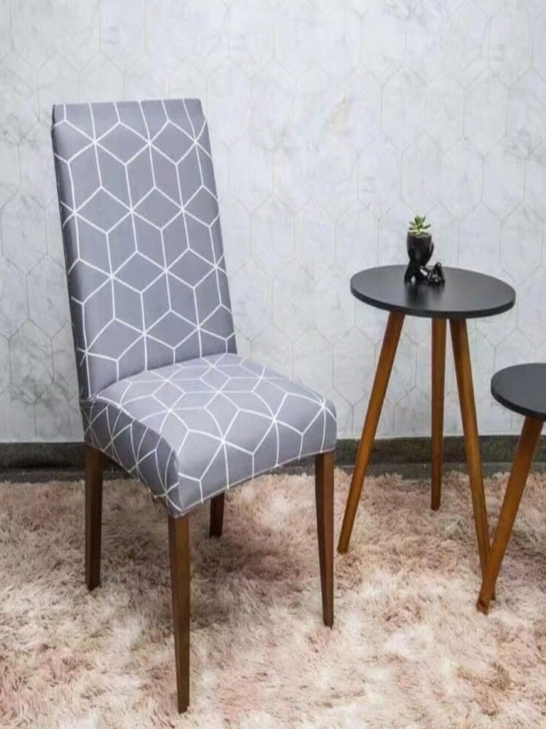 

CASA-NEST Grey & White Printed Chair Covers