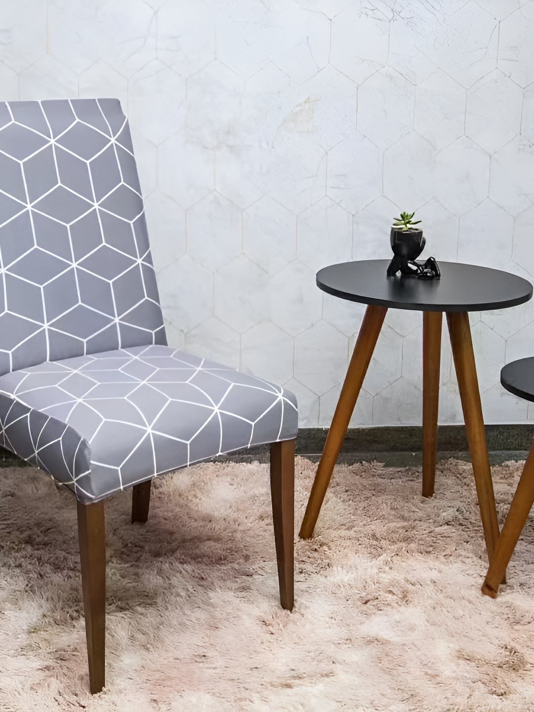 

CASA-NEST Grey & White Printed Chair Cover