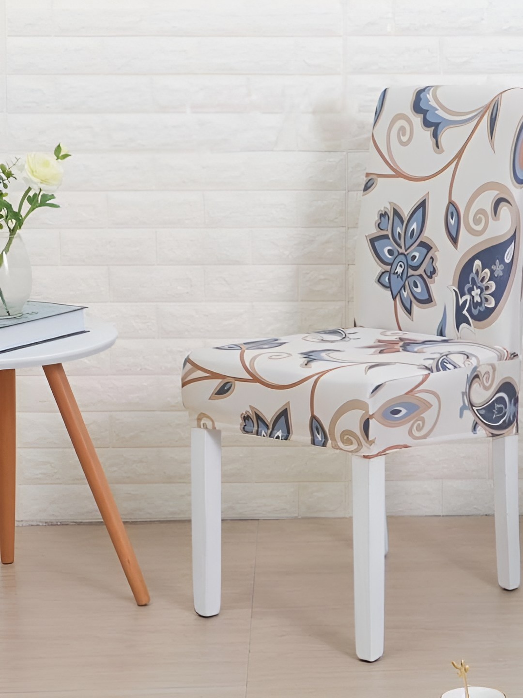 

CASA-NEST Grey & Blue Printed Chair Cover
