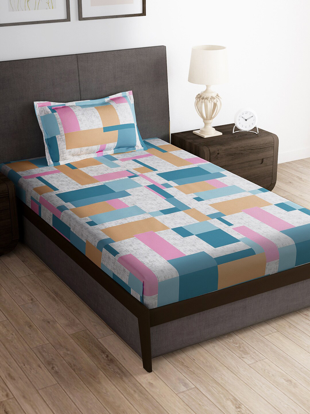 

Story@home Multicoloured 180 TC Single Bedsheet with 1 Pillow Cover, Grey