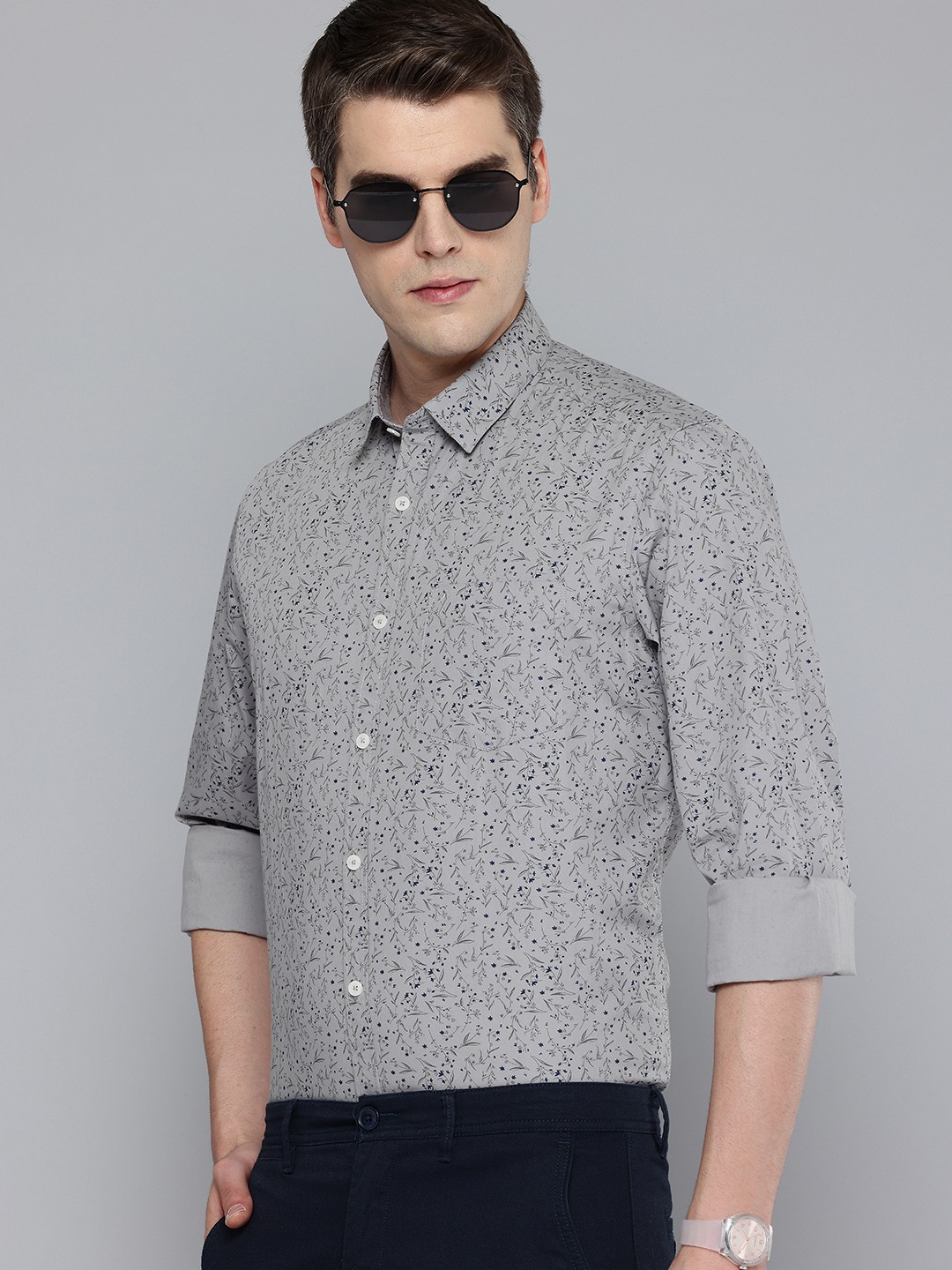 

Indian Terrain Slim Fit Leaf Print Casual Shirt, Grey