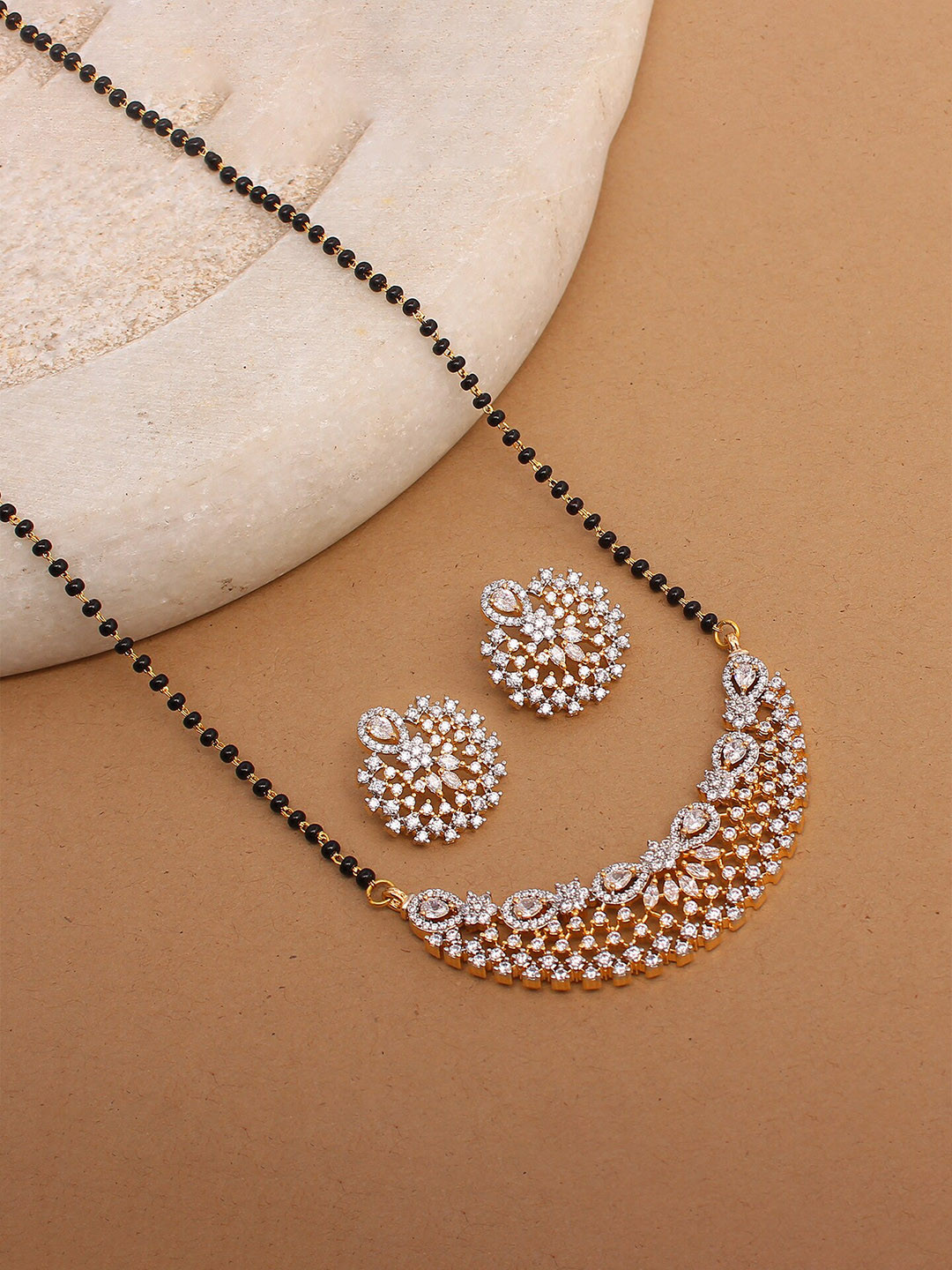 

Mirana Gold-plated Cubic Zirconia-studded Mangalsutra With Earrings