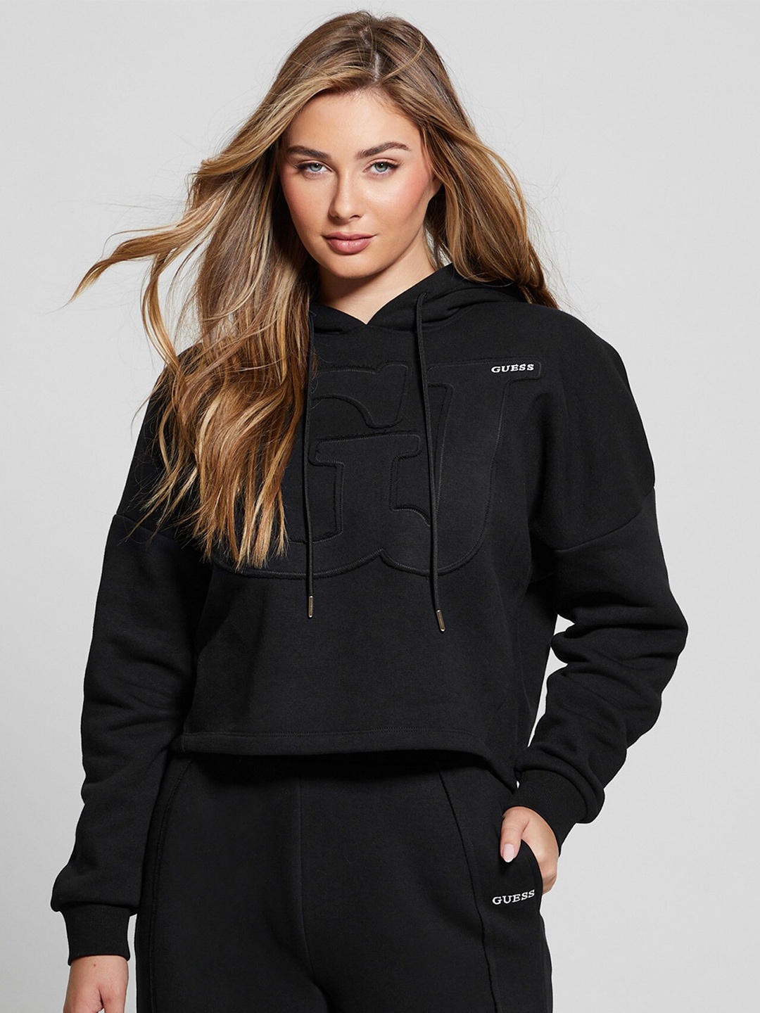 

GUESS Self Design Hooded Pullover, Black
