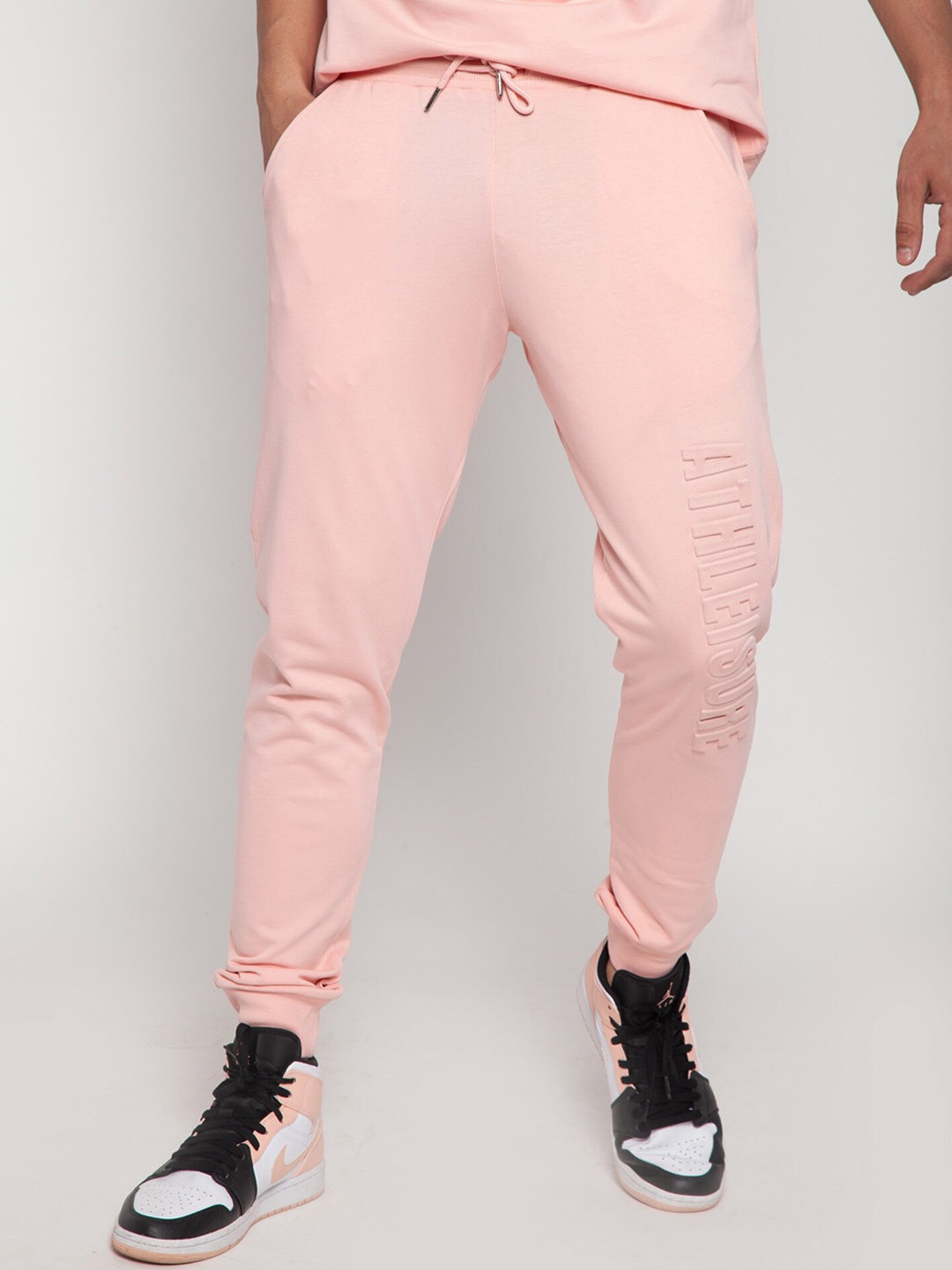 

CAVA Men Mid-Rise Original Easy Wash Cotton Athleisure Embossed Jogger, Pink