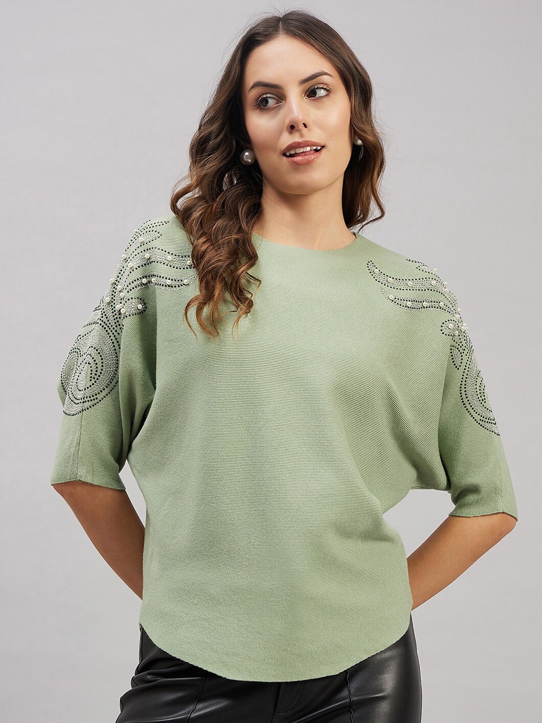 

Chemistry Studded Woollen Top, Green
