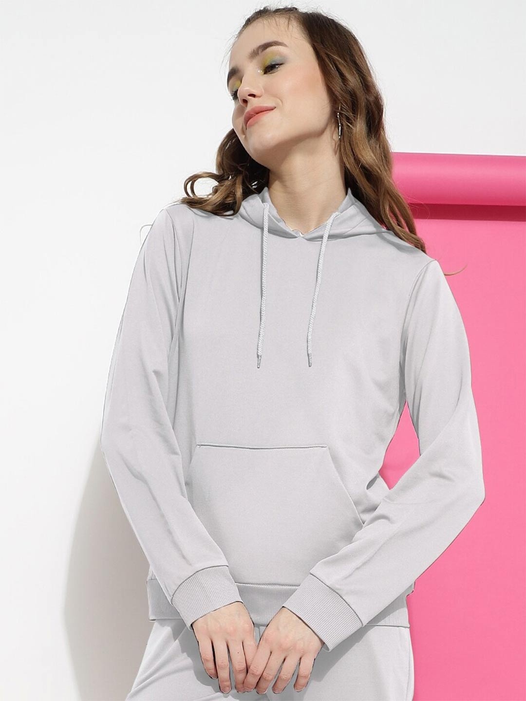 

FITHUB Hooded Long Sleeves Cotton Pullover, Grey melange