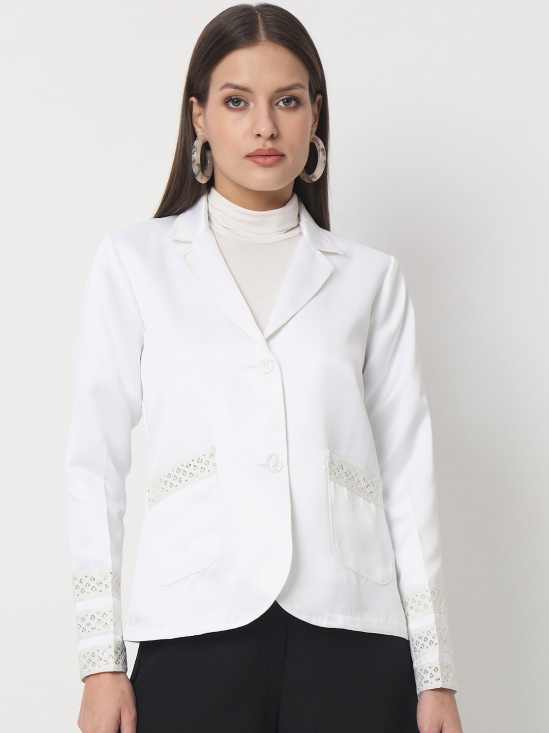 

angloindu Lightweight Satin Single-Breasted Blazer, White
