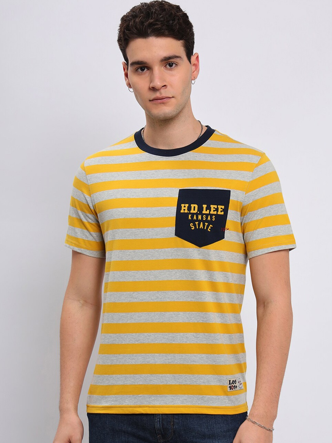 

Lee Striped Slim Fit Pure Cotton T-shirt, Yellow