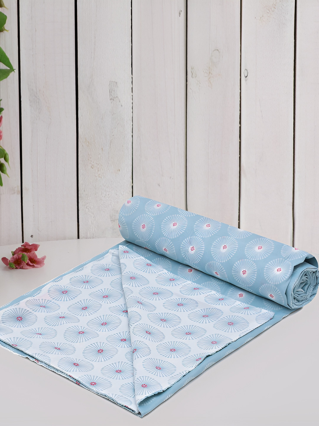

RRC Blue & White Floral Printed Cotton Super Soft Duvet Cover With Zipper, Turquoise blue
