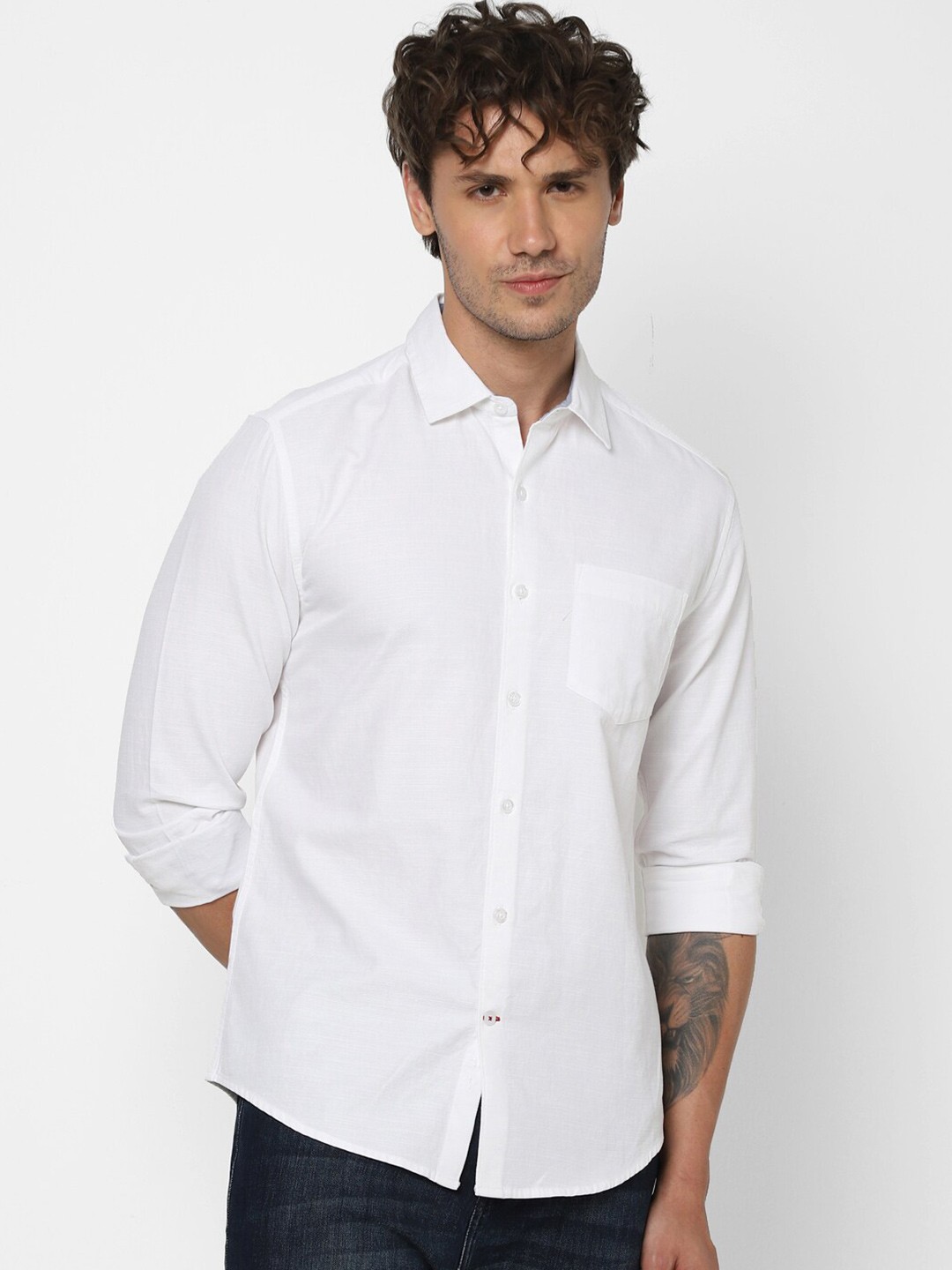 

VASTRADO Classic Slim Fit Solid Spread Collar Cotton Casual Shirt, White