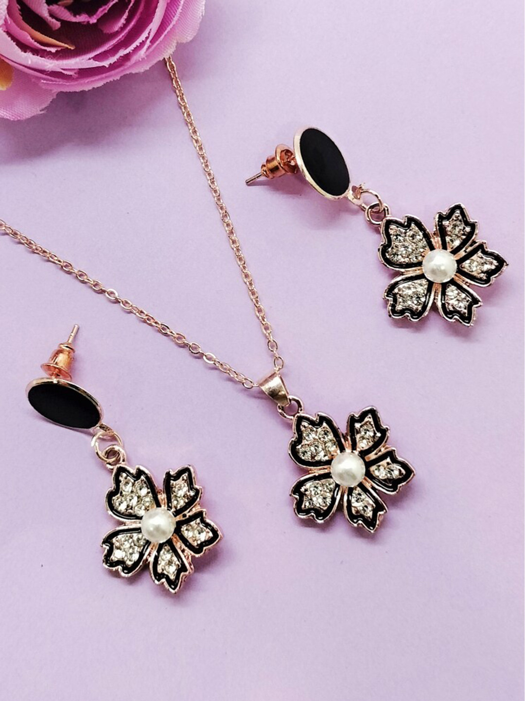 

FEMMIBELLA Gold-Plated Stone-Studded Jewellery Set