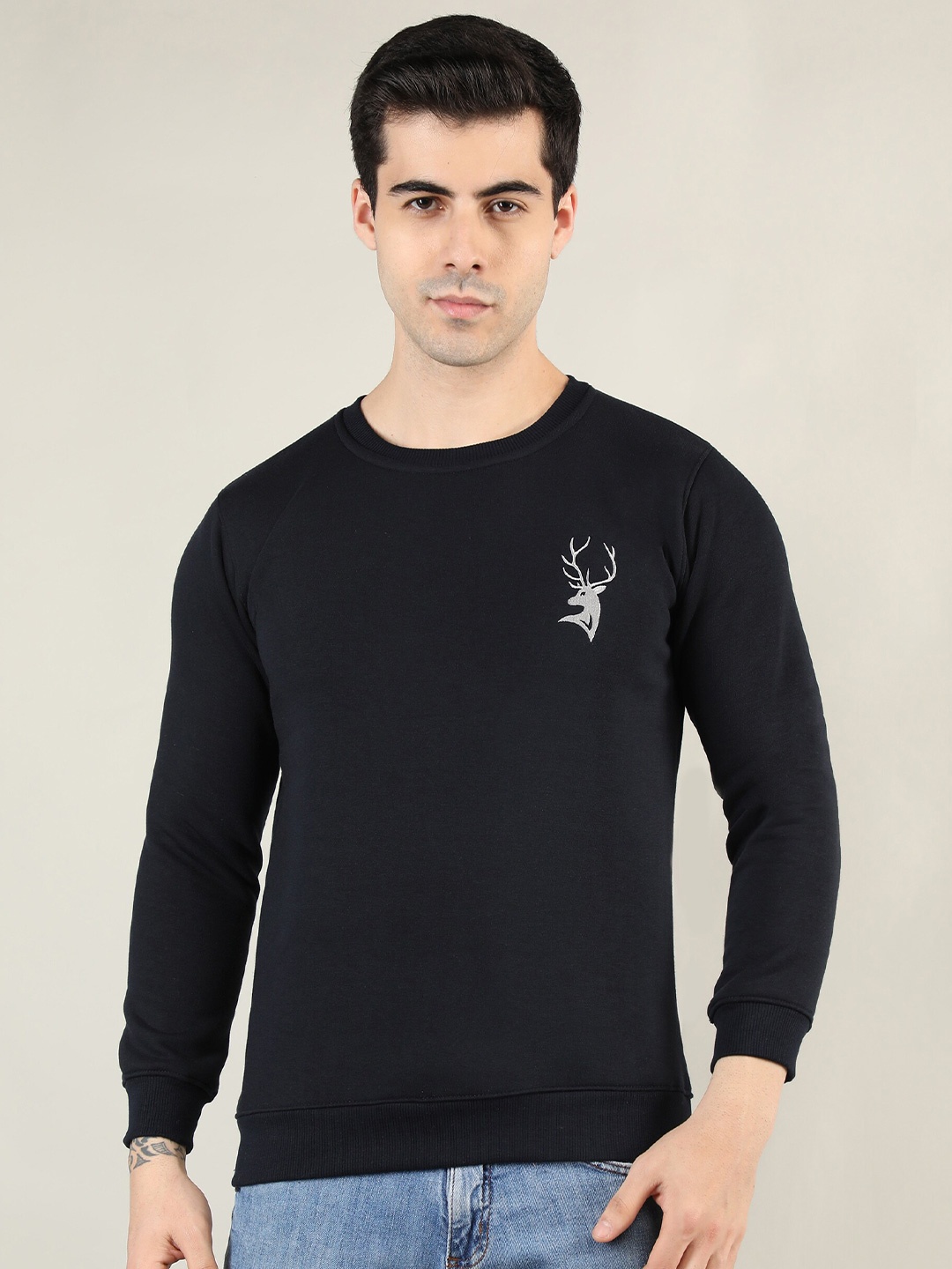 

PORTBLAIR Round Neck Fleece Sweatshirt, Navy blue