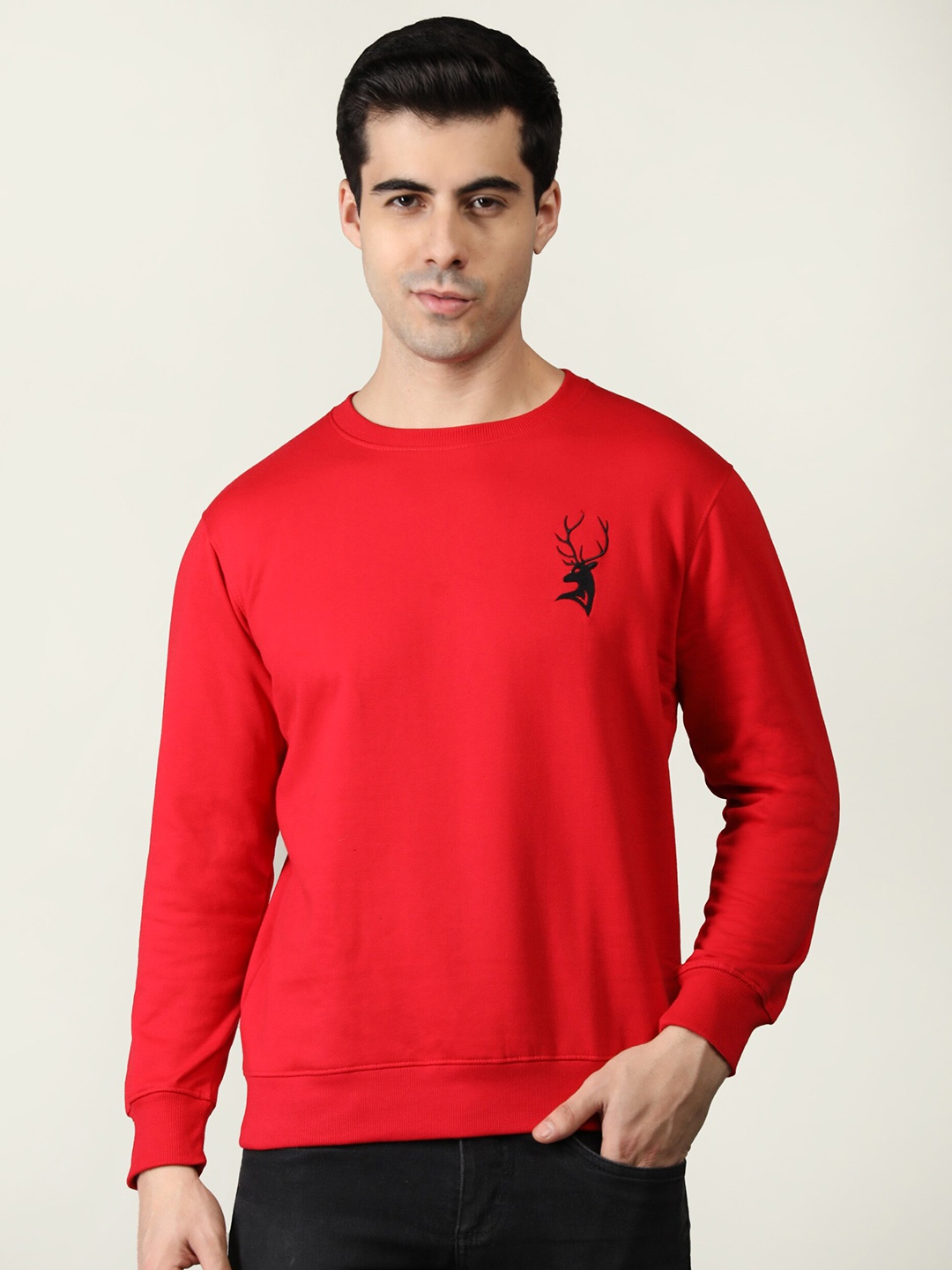 

PORTBLAIR Round Neck Fleece Sweatshirt, Red
