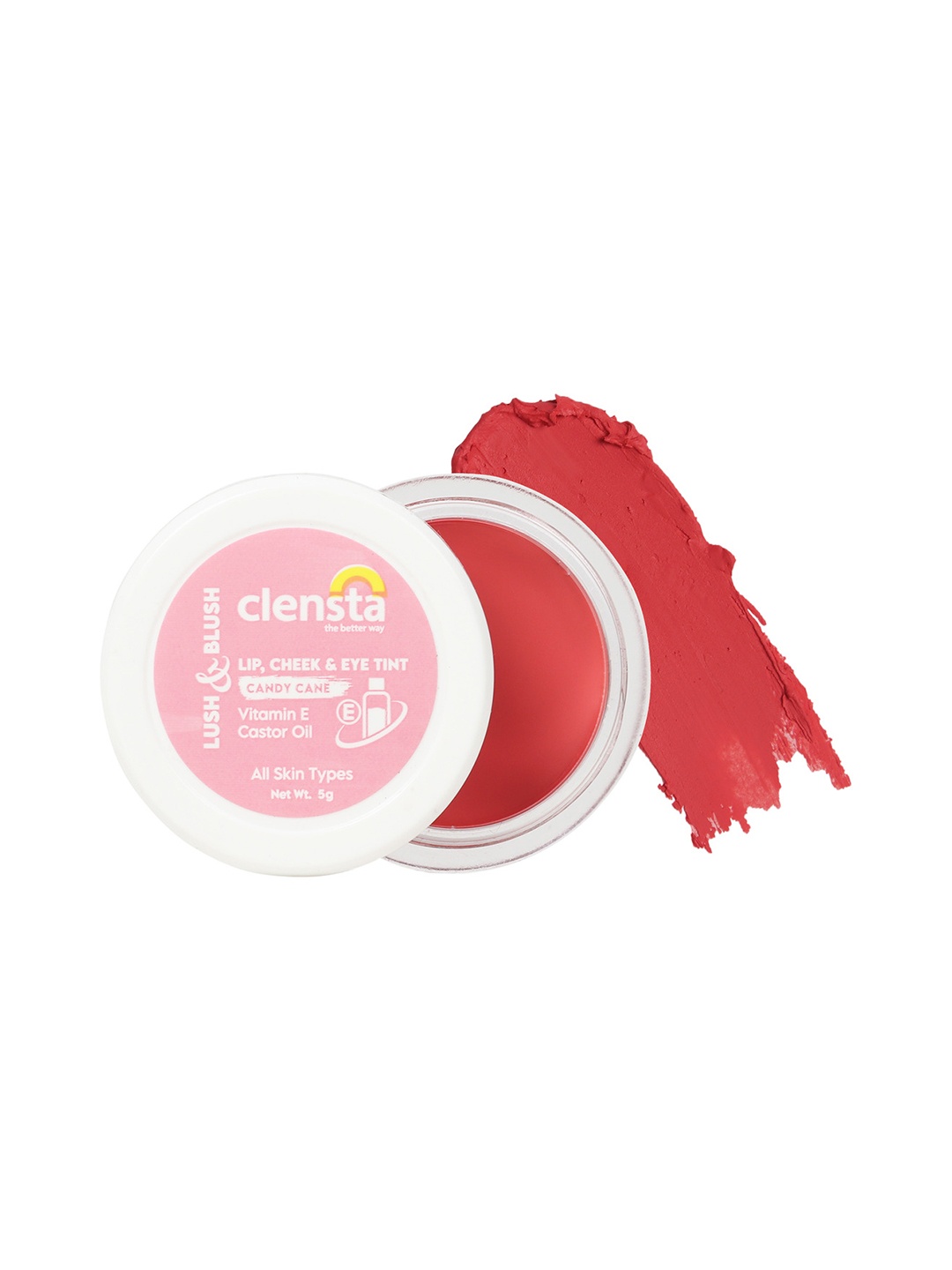 

Clensta Lush & Blush Lip Cheek & Eye Tint with Vitamin E & Castor Oil 5g - Candy Cane 76, Pink