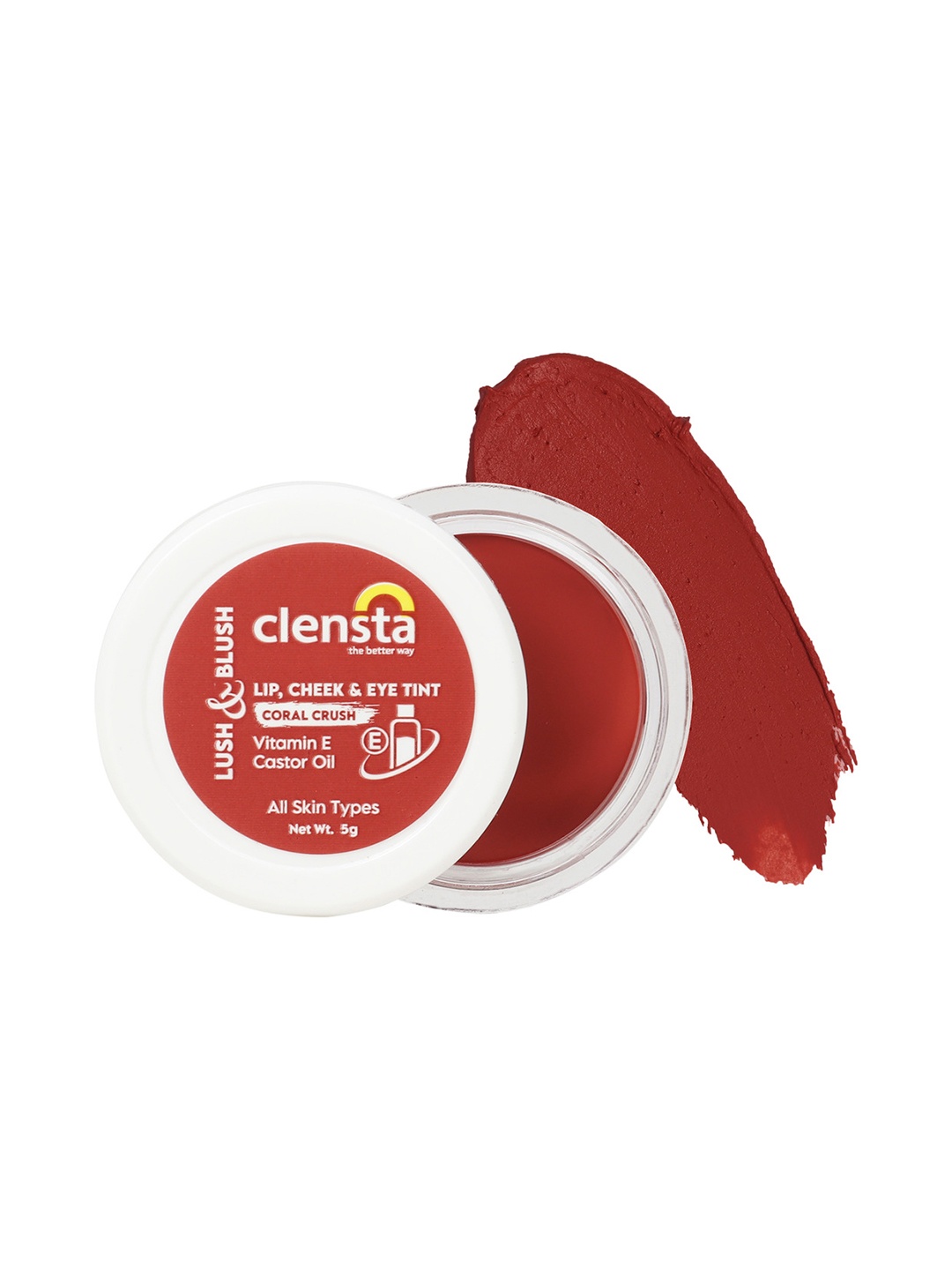 

Clensta Lush & Blush Lip Cheek & Eye Tint with Vitamin E & Castor Oil 5g - Coral Crush 72, Brown