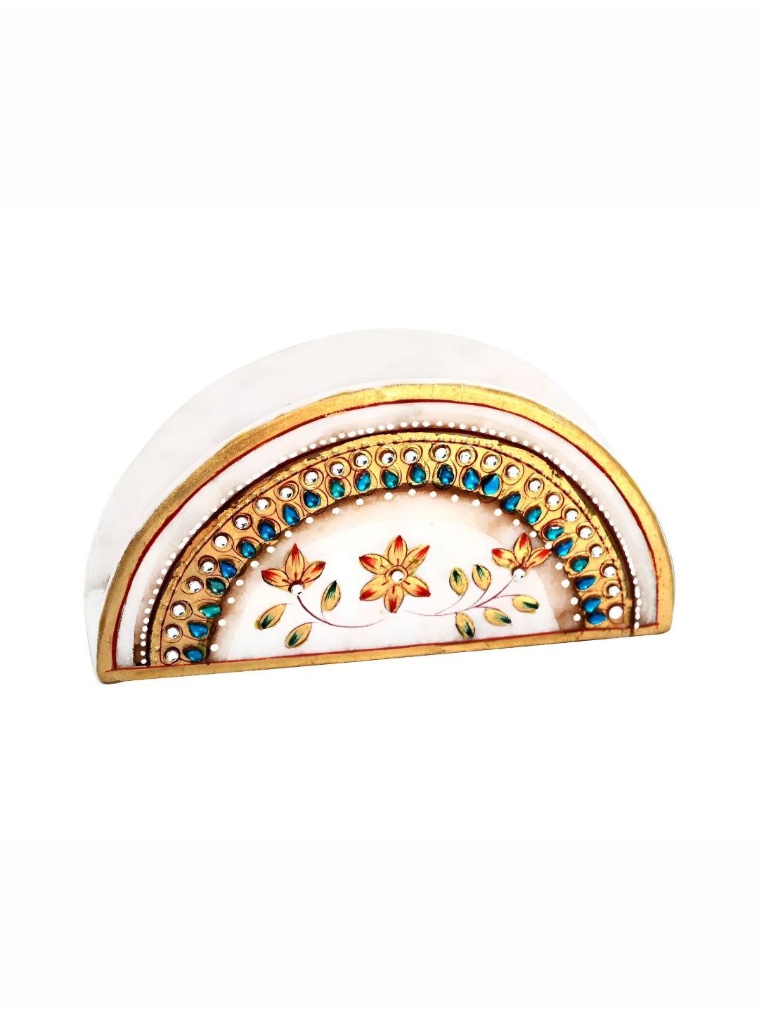 

HANDICRAFTS PARADISE White & Gold Toned Textured Marble Tissue Holder