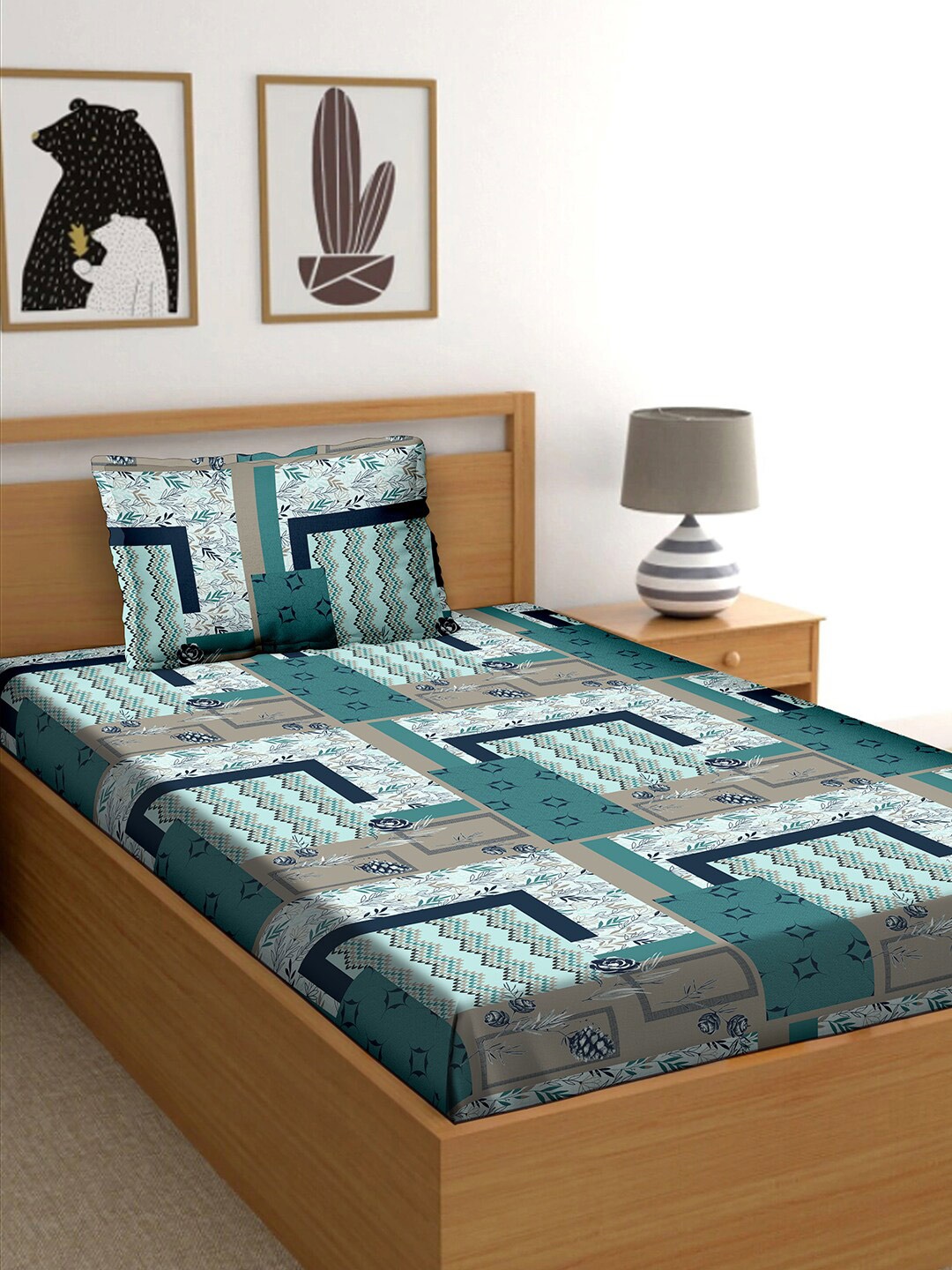 

BELLA CASA Blue 180 TC Single Bedsheet with 1 Pillow Covers