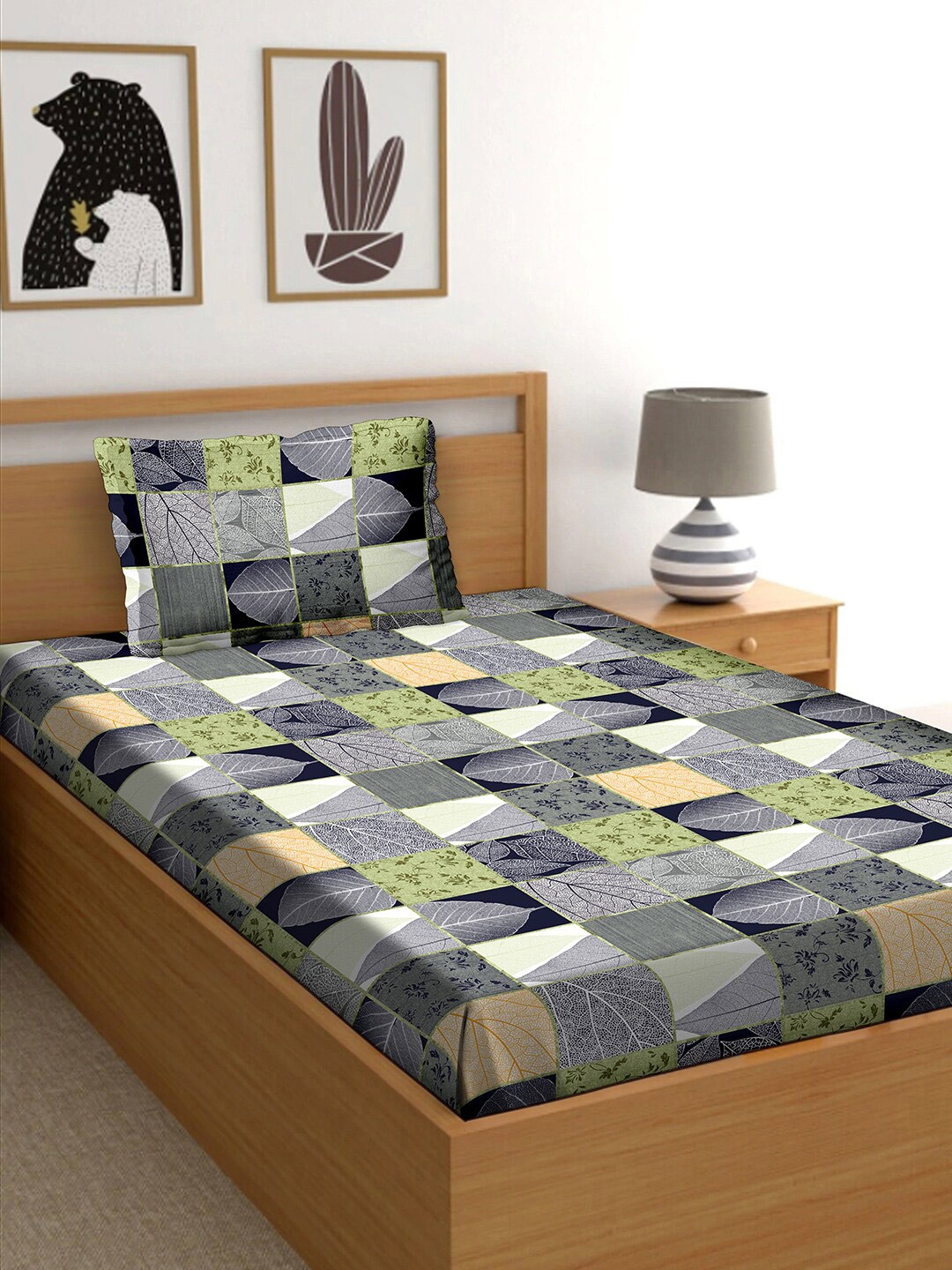 

BELLA CASA Grey 180 TC Single Bedsheet with 1 Pillow Covers