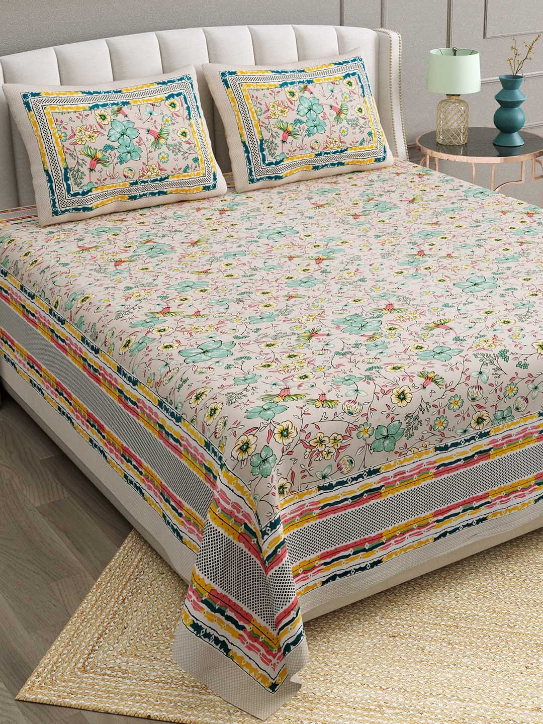 

BELLA CASA Peach 180 TC King Bedsheet with 2 Pillow Covers