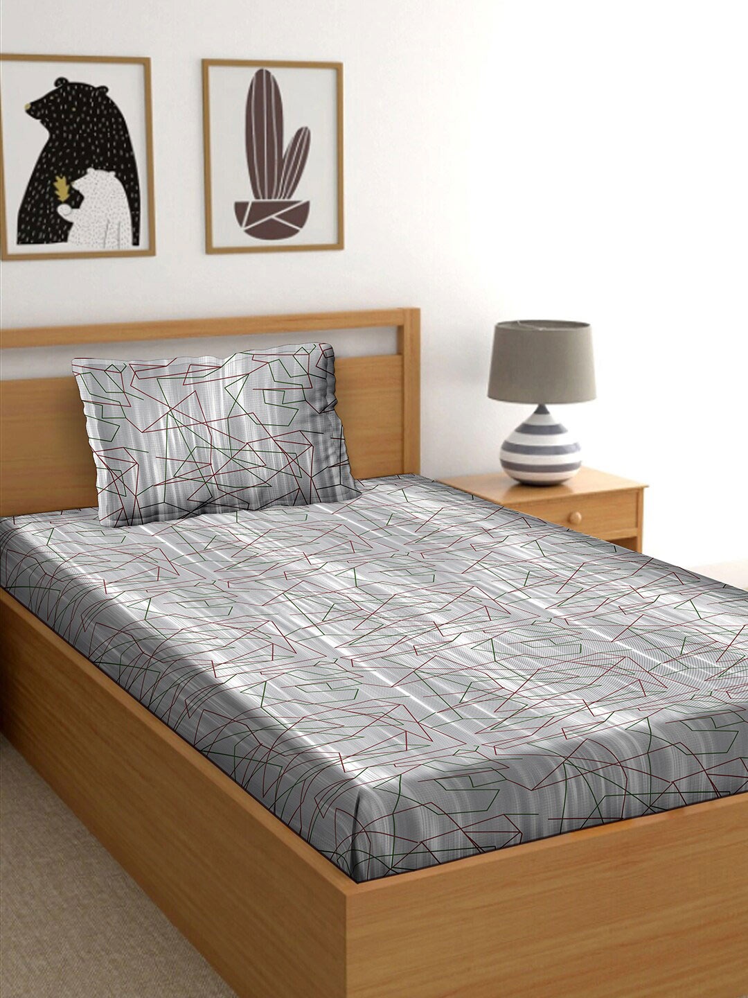 

BELLA CASA Grey 180 TC Cotton Single Bedsheet with 1 Pillow Covers