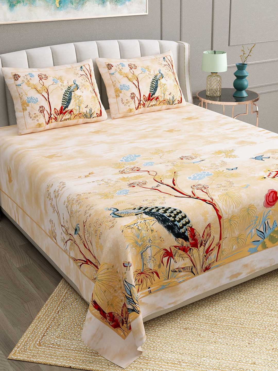 

BELLA CASA Beige 180 TC Cotton King Bedsheet with 2 Pillow Covers