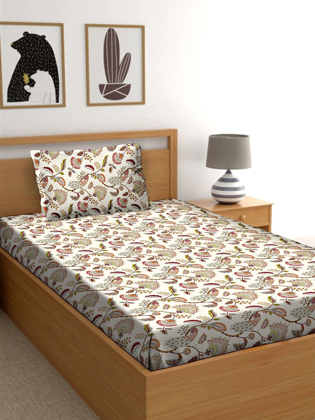 

BELLA CASA White 180 TC Cotton Single Bedsheet with 1 Pillow Cover