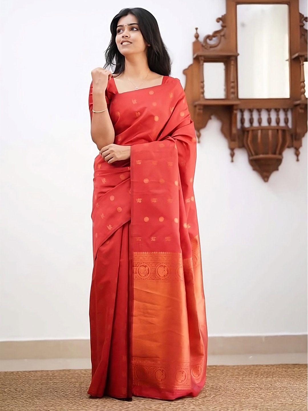 

Sidhidata Embellished Zari Silk Blend Designer Banarasi Saree, Red