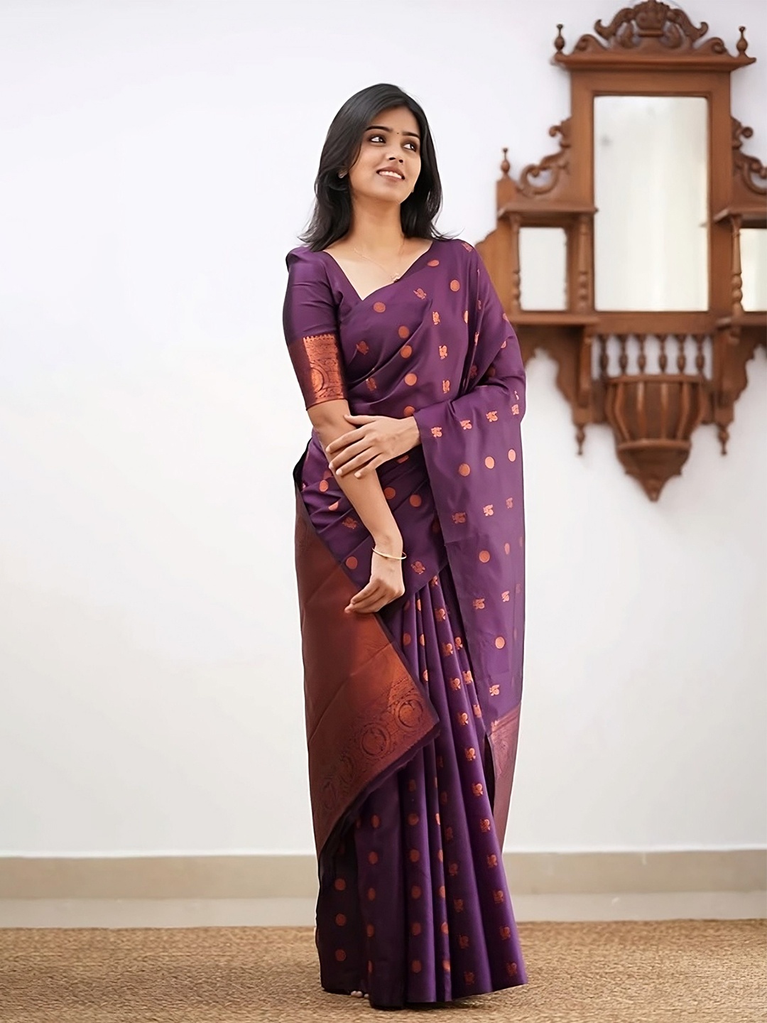 

Sidhidata Embellished Zari Silk Blend Designer Banarasi Saree, Magenta