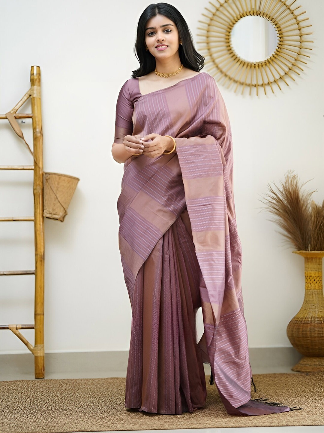 

Sidhidata Embellished Zari Silk Blend Designer Banarasi Saree, Pink