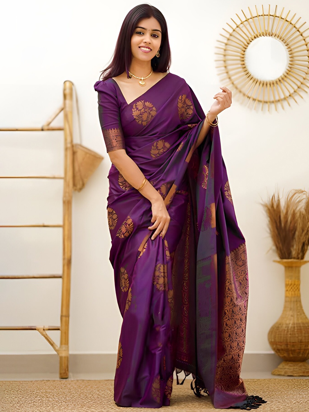 

Sidhidata Embellished Zari Silk Blend Designer Banarasi Saree, Magenta