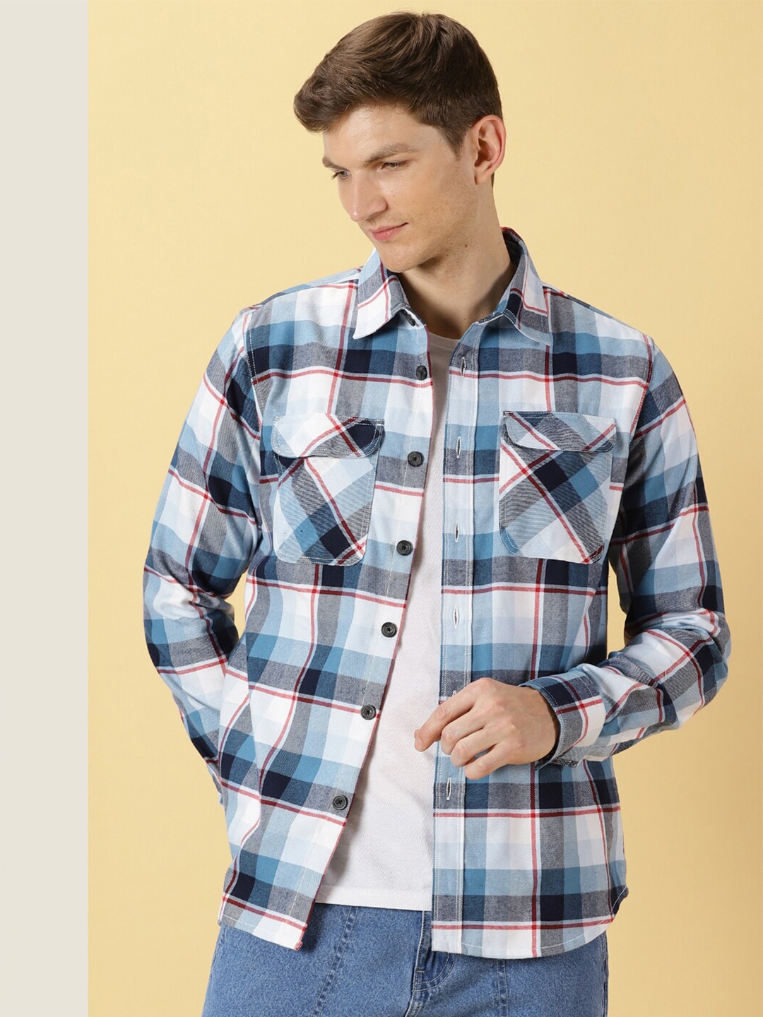 

Thomas Scott Standard Tartan Checks Opaque Checked Casual Shirt, Blue