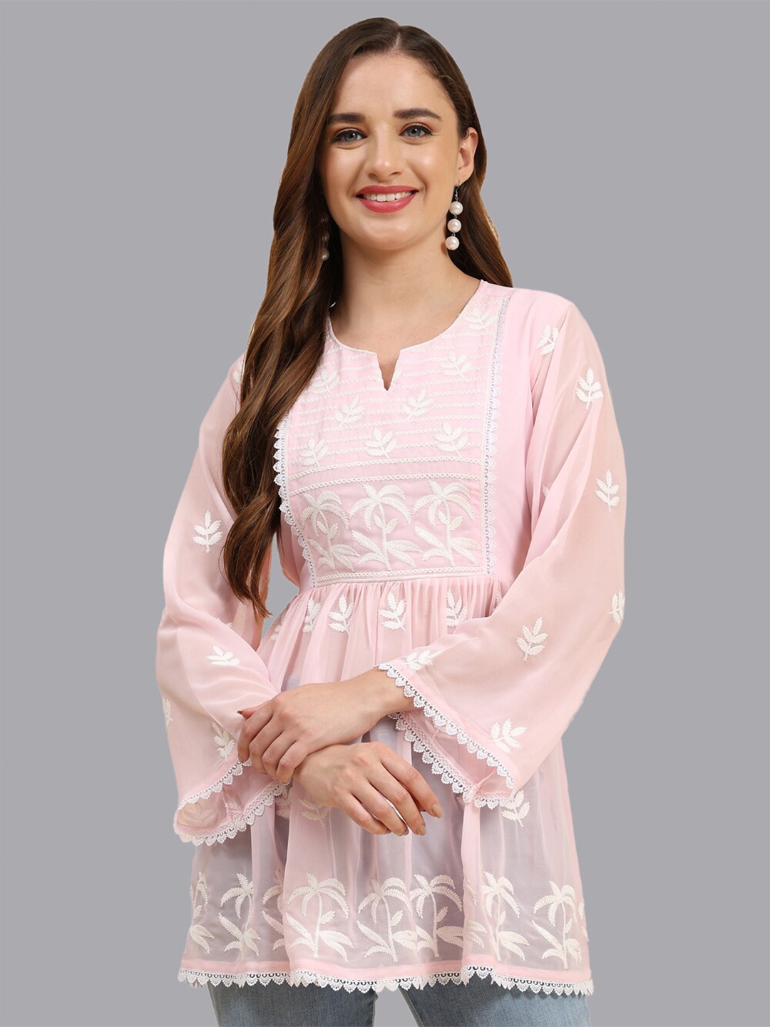 

Growish Floral Embroidered Georgette Empire Top, Pink