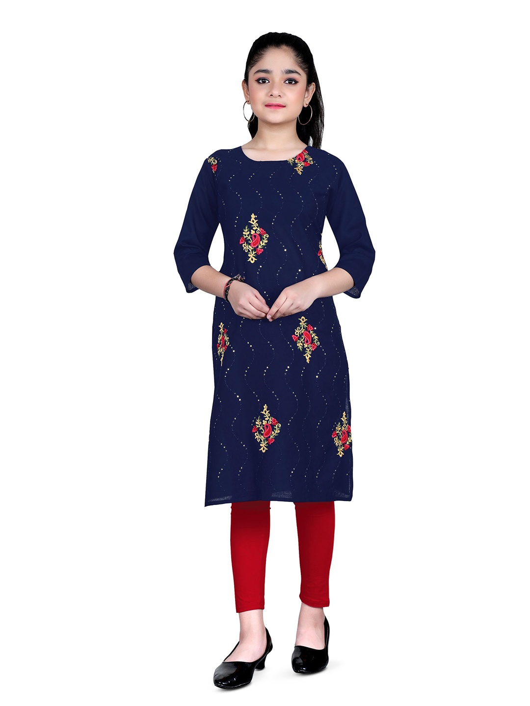 

BAESD Girls Embroidered Straight Kurta, Blue