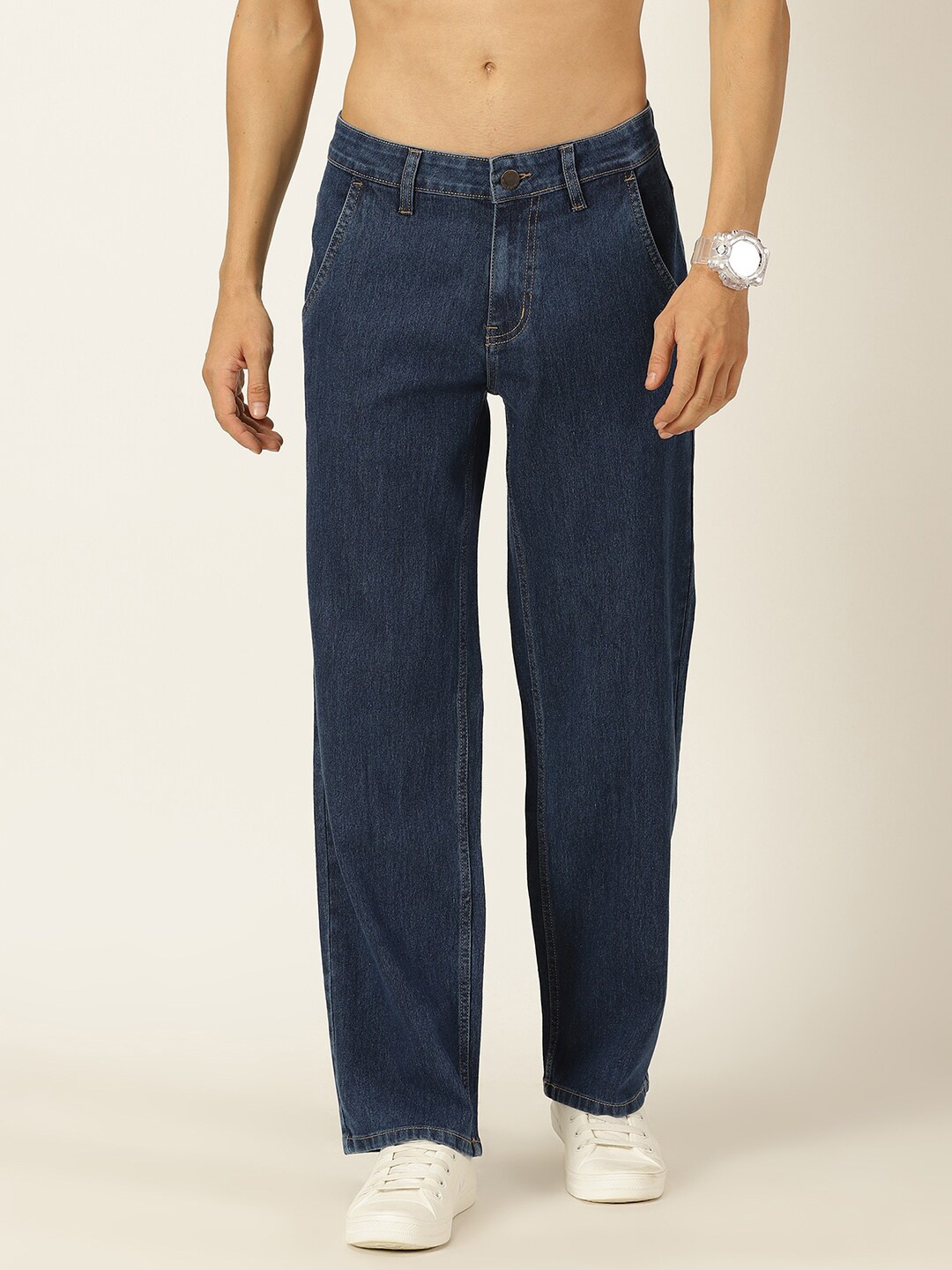 

HERE&NOW Men Smart Relaxed Fit Mid Rise Clean Look Stretchable Jeans, Blue