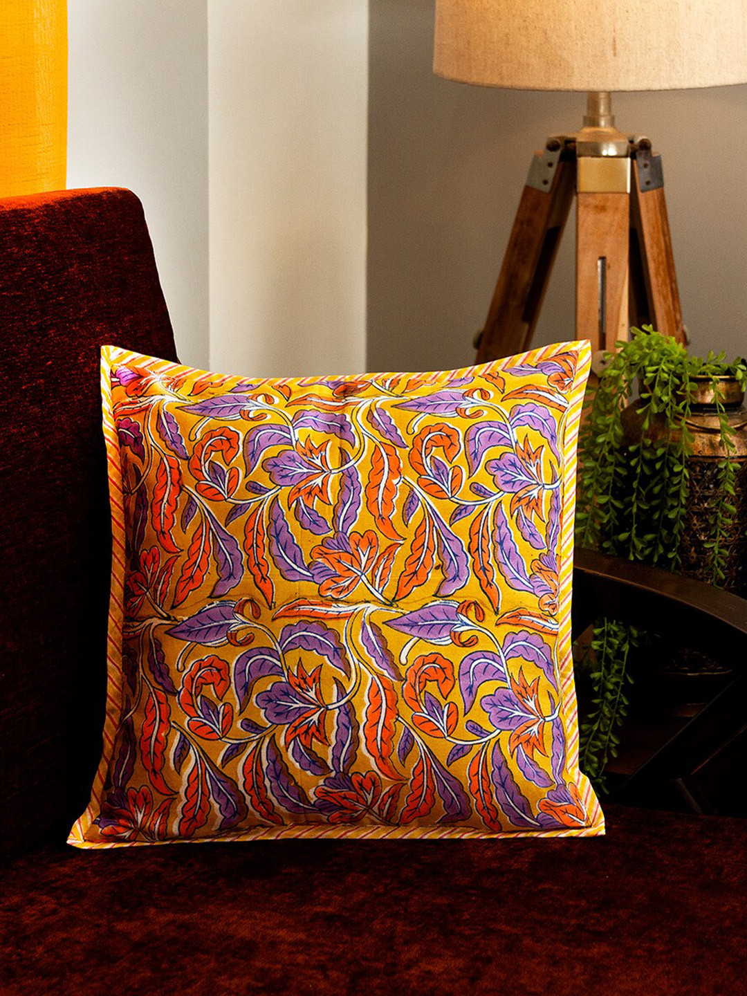 

Mryga Yellow & White Floral Cotton Square Cushion Covers