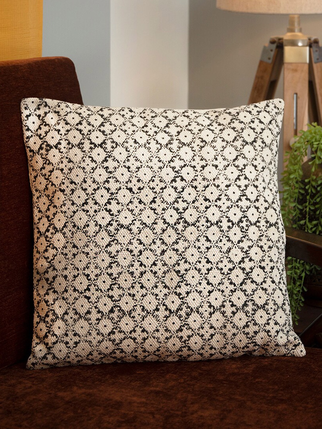 

Mryga Black & White Ethnic Motifs Cotton Square Cushion Covers