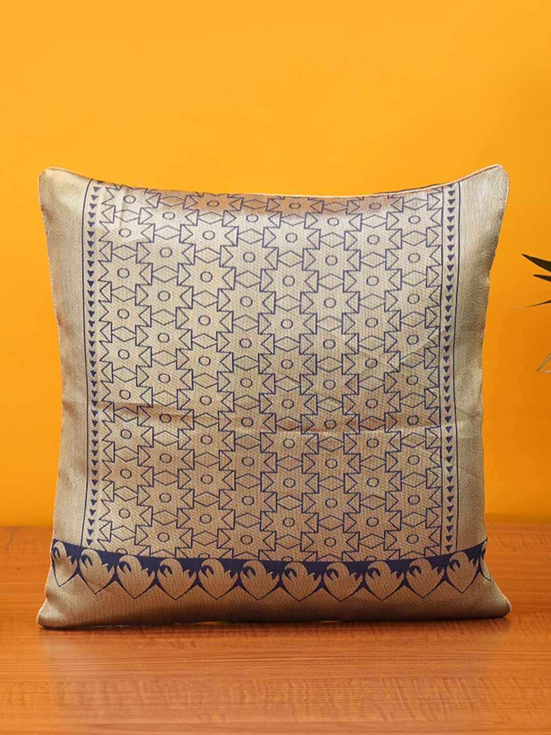 

Mryga Blue & Gold Toned Ethnic Motifs Square Cushion Covers