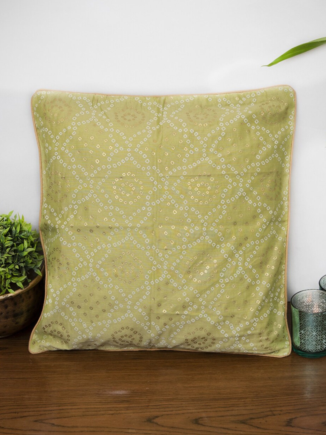 

Mryga Green Ethnic Motifs Square Cushion Covers