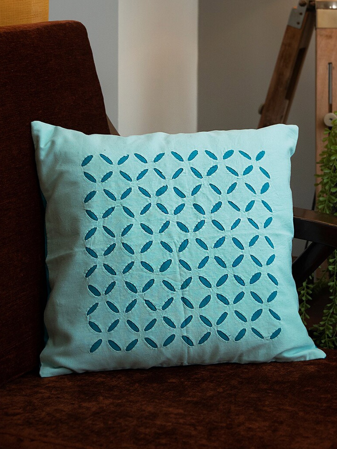 

Mryga Turquoise Blue Ethnic Motifs Cotton Square Cushion Covers