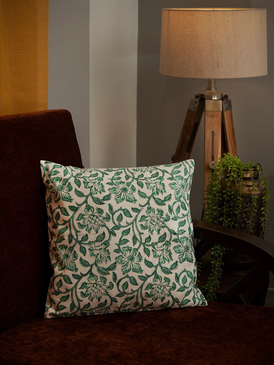 

Mryga Green & Beige Floral Square Cushion Covers