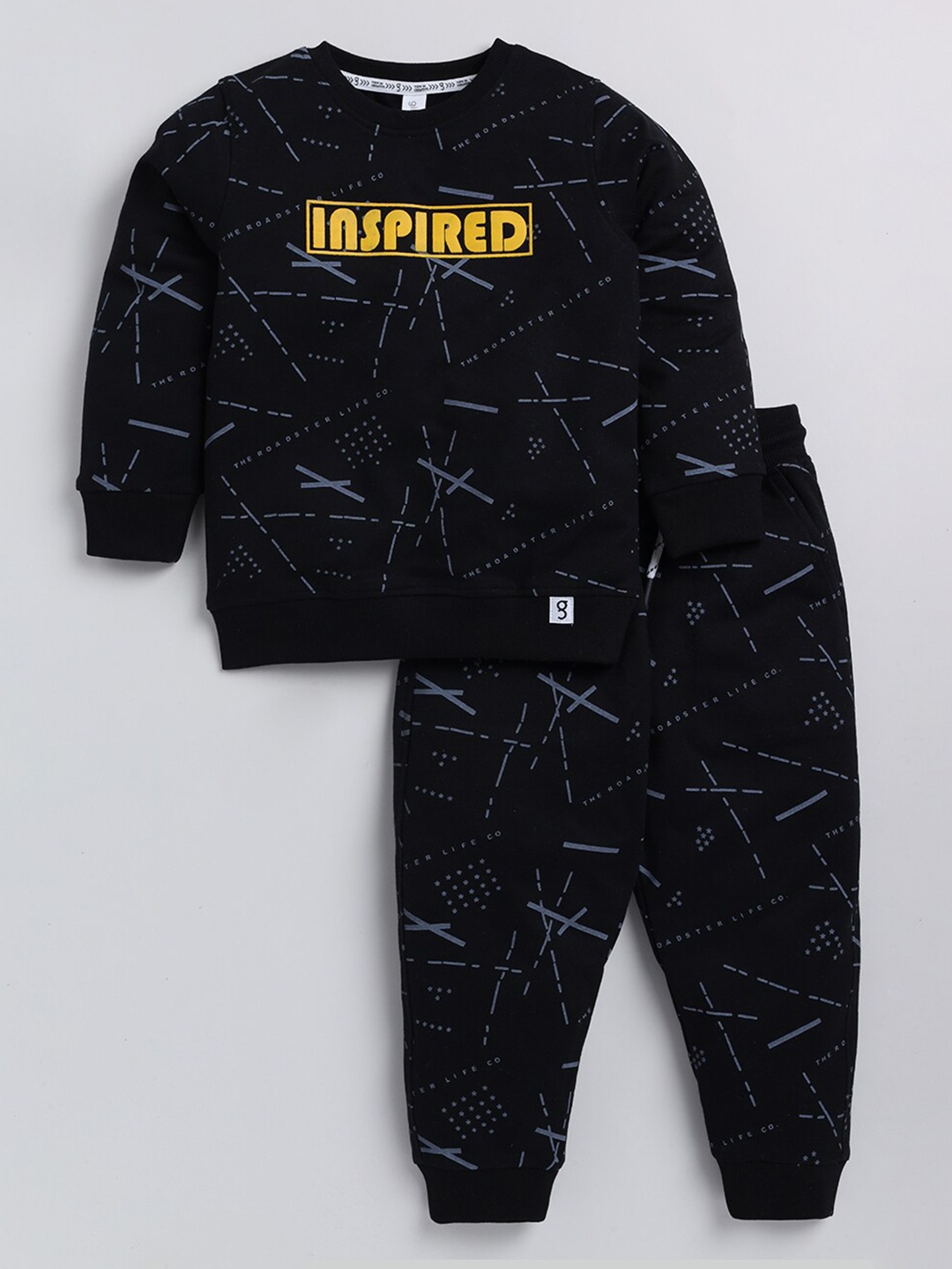 

Ginie Boys Printed Pure Cotton Sweatshirt and Joggers, Black