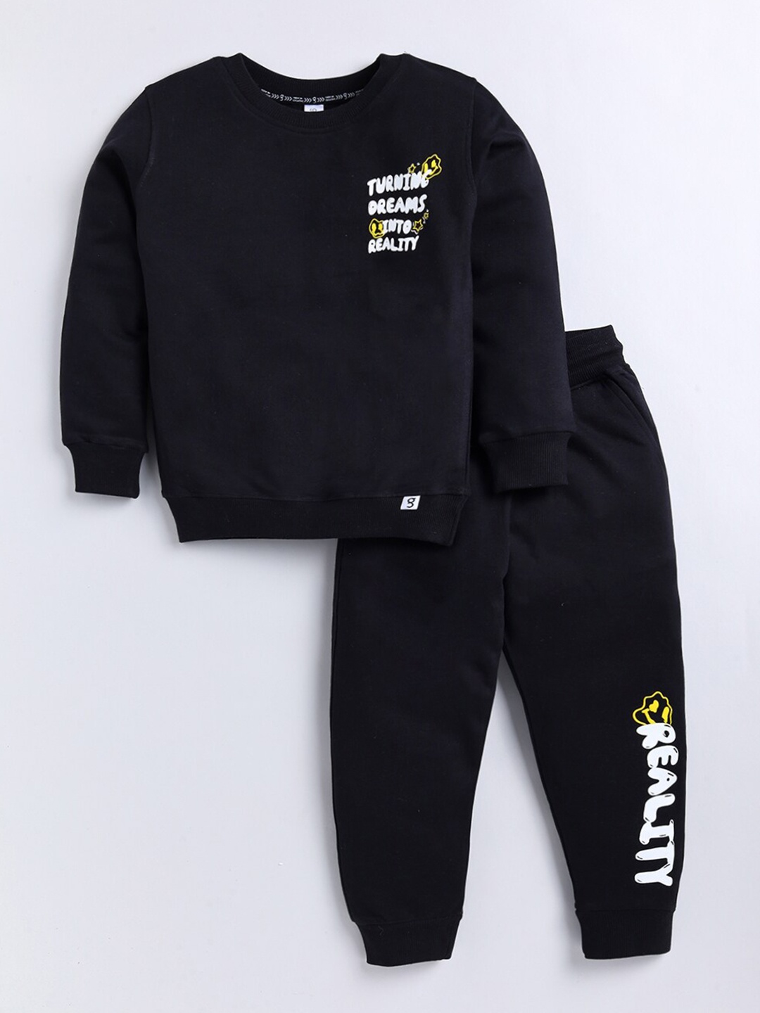 

Ginie Boys Printed Pure Cotton Sweatshirt with Joggers, Black