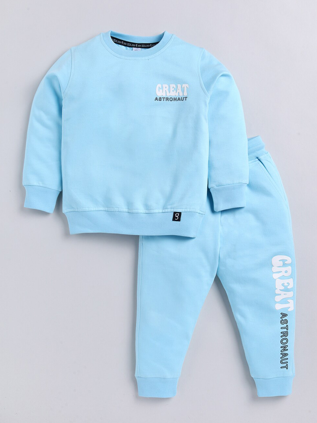 

Ginie Boys Printed Pure Cotton Sweatshirt and Joggers, Blue